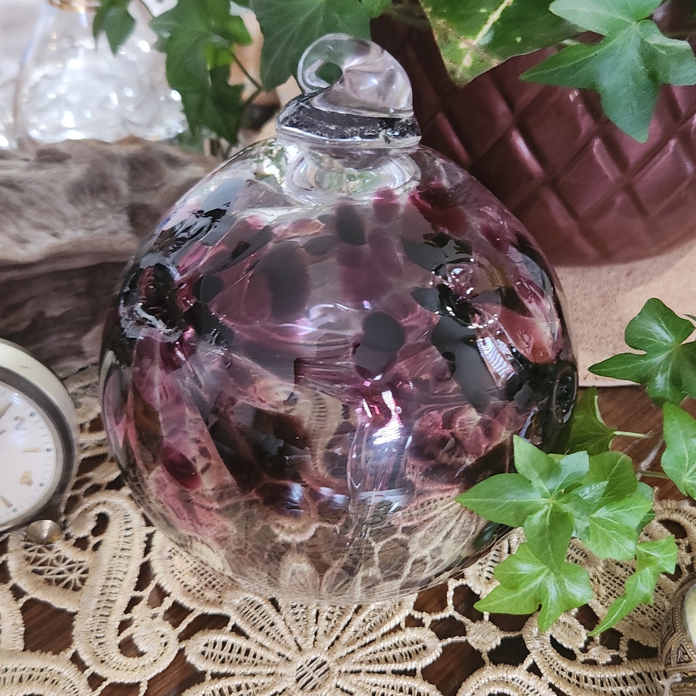 Hand Blown Art Glass Gazing Ball Purple Pink 4.5" Ornament Sun Catcher Large Exc - Picture 5 of 11